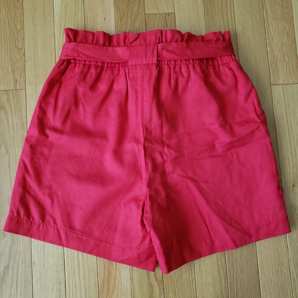 Red High Waisted Paperbag Shorts - Picture 2 of 6
